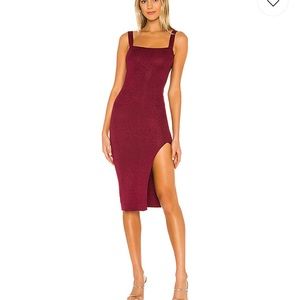 Superdown Square Neck Dress in Metallic Burgundy